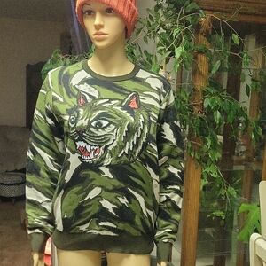 Ripndip Green Camouflage Sweater with Tiger Design